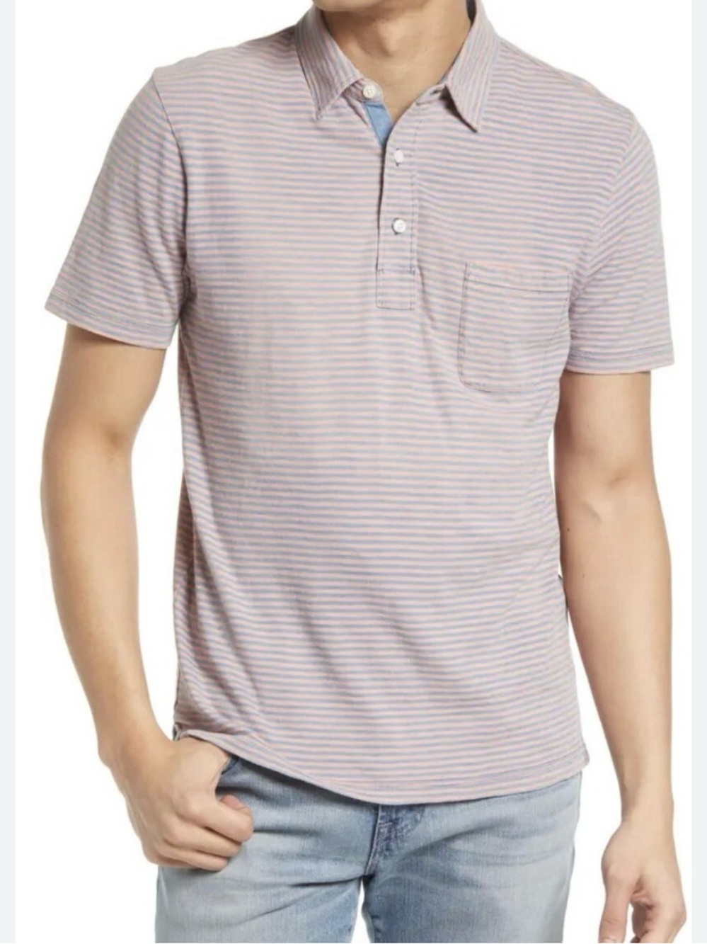 Faherty Striped Short-Sleeve Polo Shirt - Pink/Blue